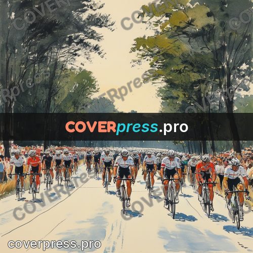 Sketch illustration: cyclists on a tree-lined road