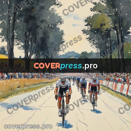 Sketch illustration: cyclists on a tree-lined road