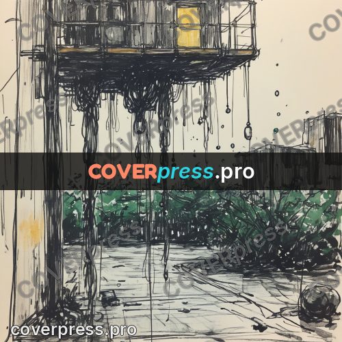 Sketch illustration: lamp above a wet street