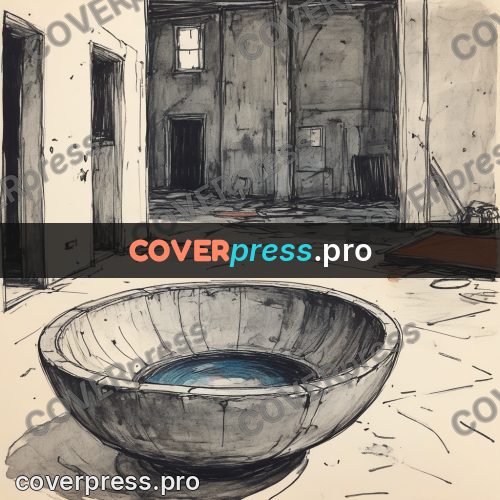 Sketch illustration: concrete bowl in an empty hall