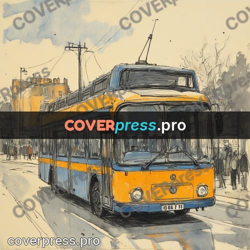 Sketch illustration: yellow and blue bus