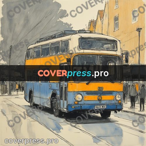 Sketch illustration: yellow and blue bus