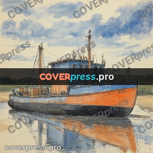 Sketch illustration: boat on a sandy bank