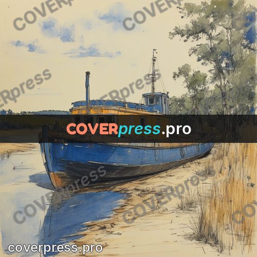 Sketch illustration: boat on a sandy bank