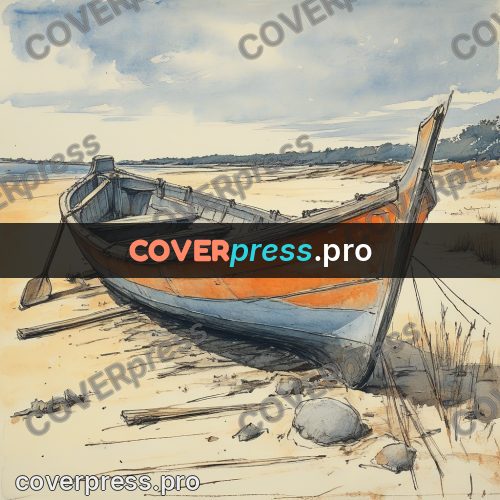 Sketch illustration: boat on the sand