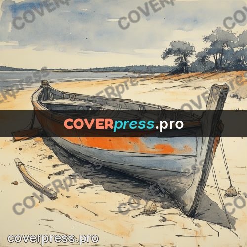 Sketch illustration: boat on the sand