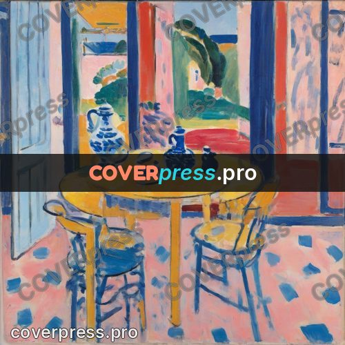 Matisse style drawing: yellow table in a pink room