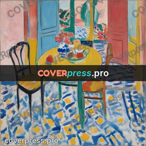 Matisse style drawing: yellow table in a pink room