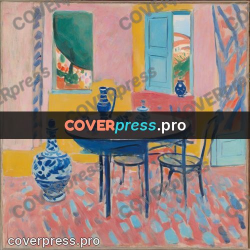 Matisse style drawing: yellow table in a pink room