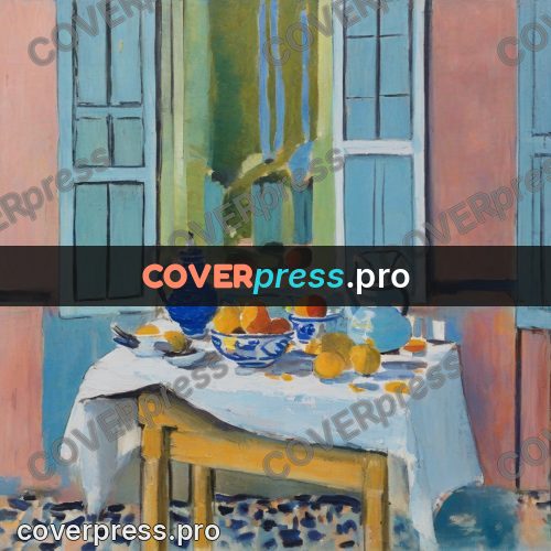 Matisse style drawing: blue jug on a table