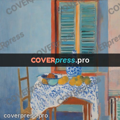 Matisse style drawing: blue jug on a table