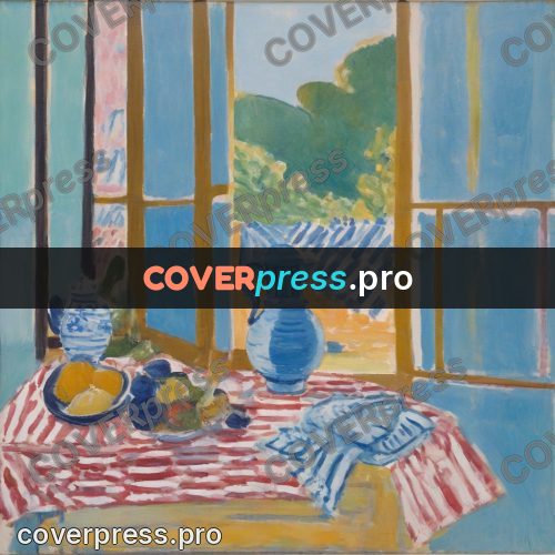 Matisse style drawing: blue jug on a table
