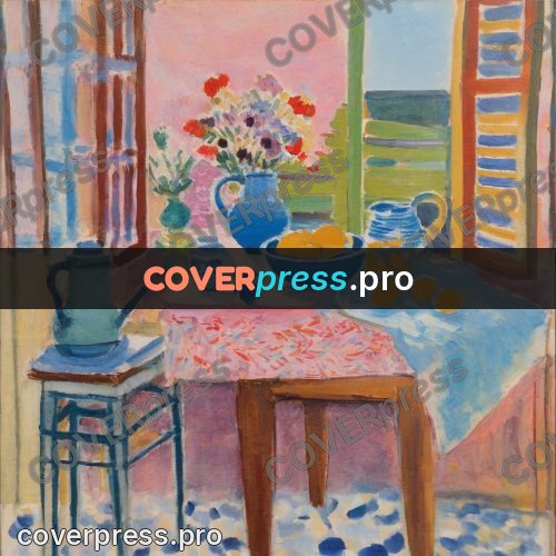 Matisse style drawing: blue jug on a table