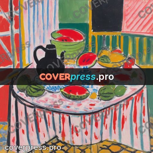 Matisse style drawing: watermelon on a pink table