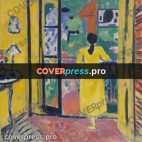 Matisse style drawing: woman in a yellow dress