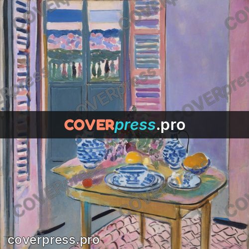 Matisse style drawing: lilac room with a table