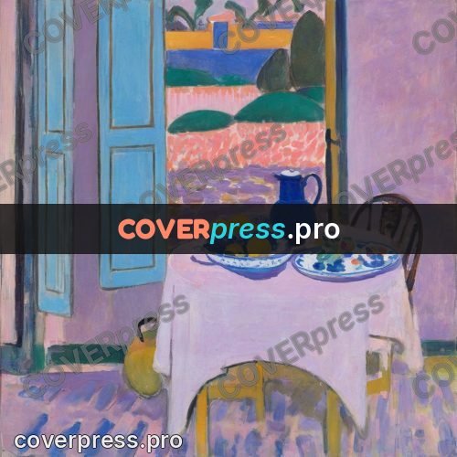Matisse style drawing: lilac room with a table