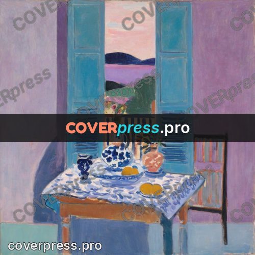 Matisse style drawing: lilac room with a table