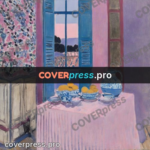 Matisse style drawing: lilac room with a table