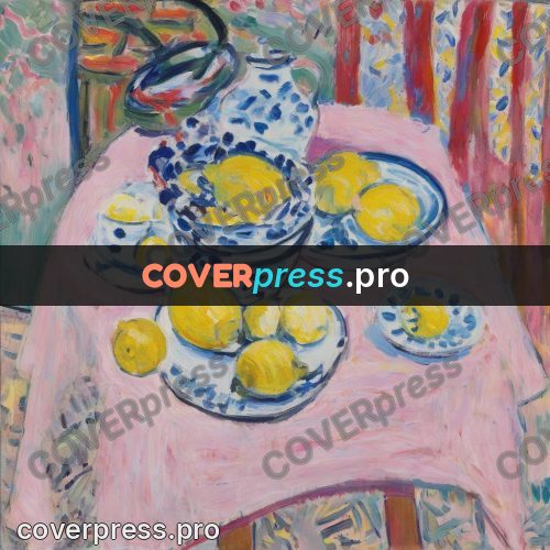 Matisse style drawing: lemons on a pink cloth