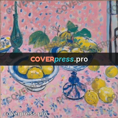 Matisse style drawing: lemons on a pink cloth
