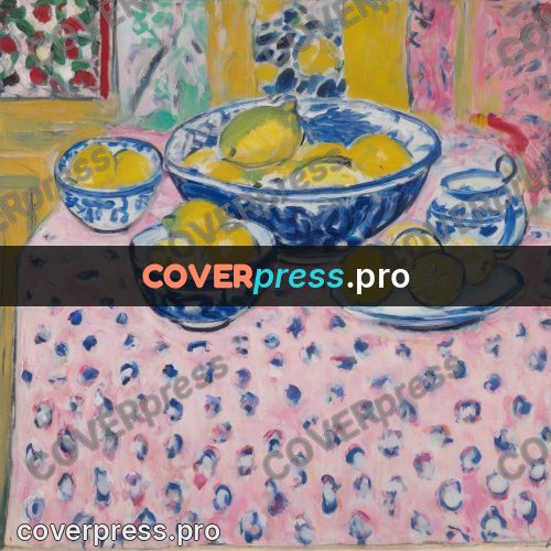 Matisse style drawing: lemons on a pink cloth