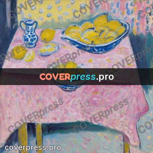 Matisse style drawing: lemons on a pink cloth