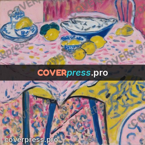 Matisse style drawing: lemons on a pink cloth