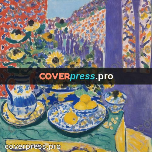 Matisse style drawing: flowers in a blue jug