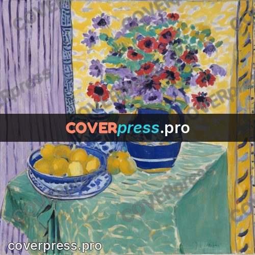 Matisse style drawing: flowers in a blue jug