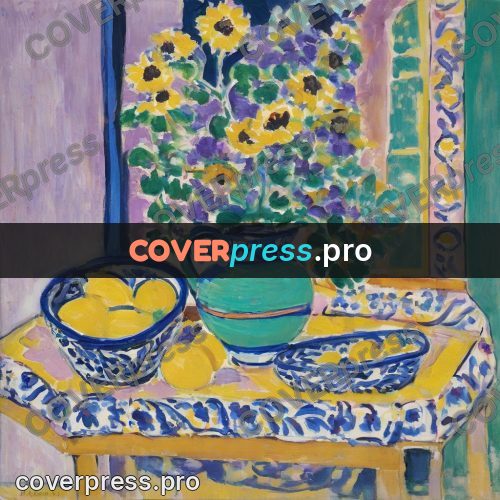 Matisse style drawing: flowers in a blue jug