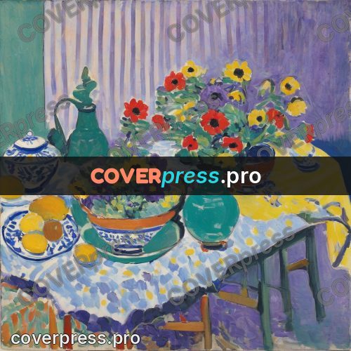 Matisse style drawing: flowers in a blue jug