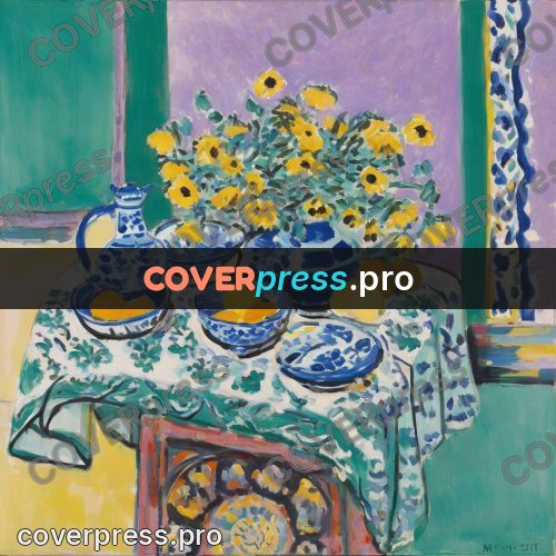 Matisse style drawing: flowers in a blue jug