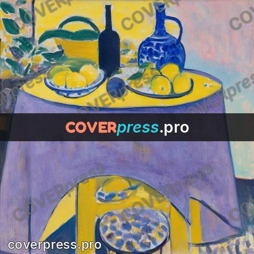 Matisse style drawing: blue jug and lemons