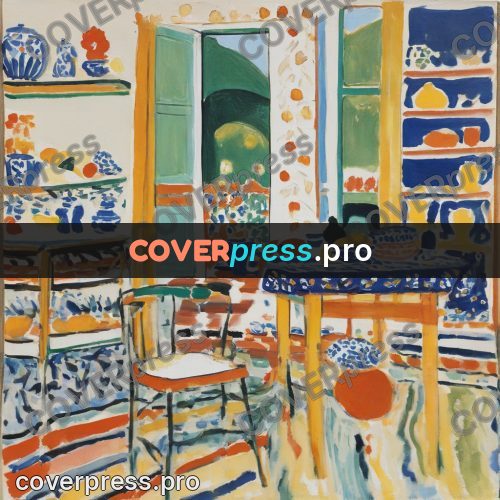 Matisse style drawing: table in a red room