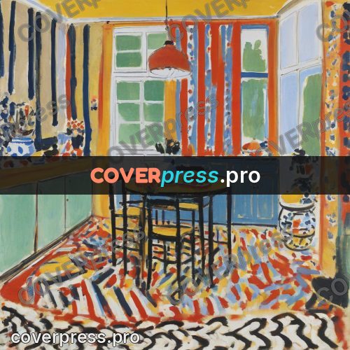 Matisse style drawing: table in a red room
