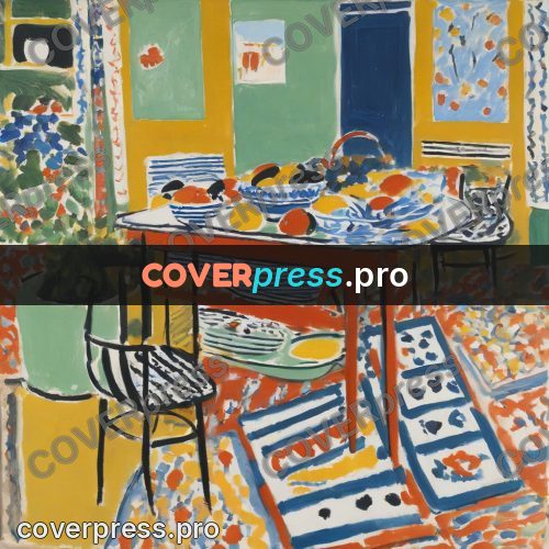 Matisse style drawing: table in a red room
