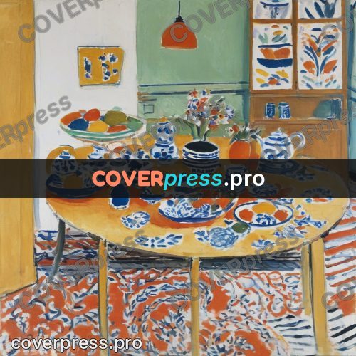 Matisse style drawing: table in a red room