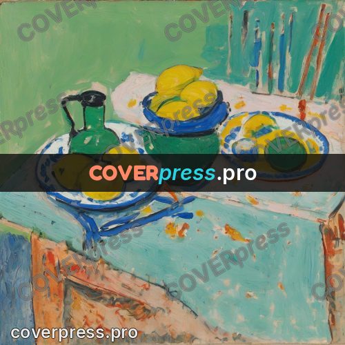 Matisse style drawing: lemons on a green table