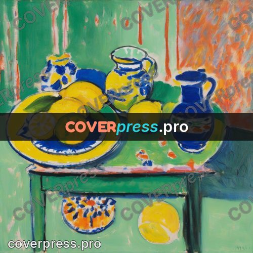 Matisse style drawing: lemons on a green table