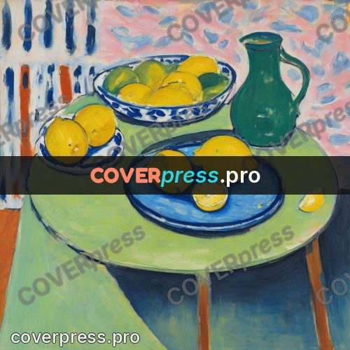 Matisse style drawing: lemons on a green table