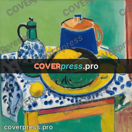 Matisse style drawing: lemons on a green table