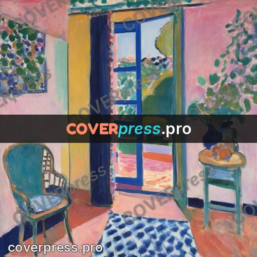 Matisse style drawing: open door in a pink room