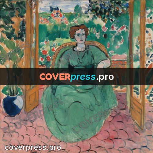 Matisse style drawing: woman in a green dress