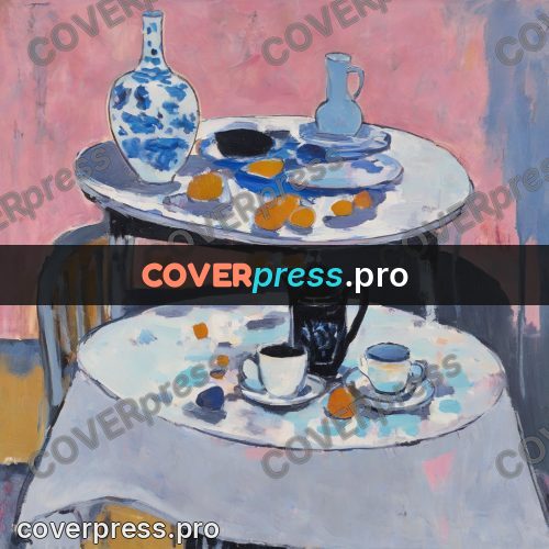 Matisse style drawing: dishes on a pink cloth