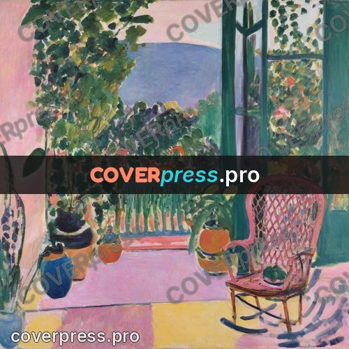 Matisse style drawing: wicker chair on a veranda