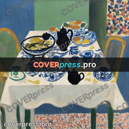 Matisse style drawing: blue ware on a cloth