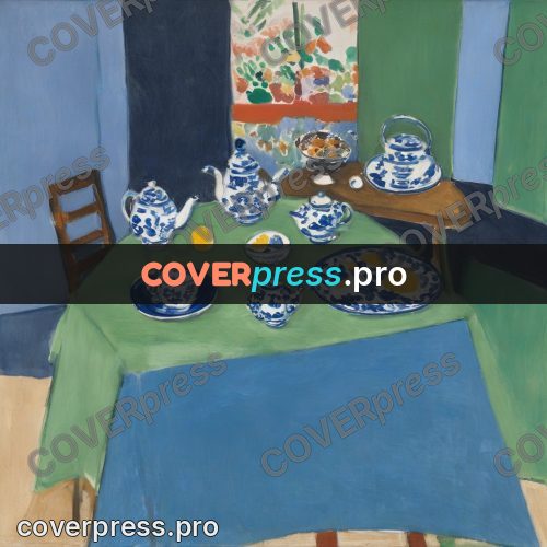 Matisse style drawing: blue ware on a cloth