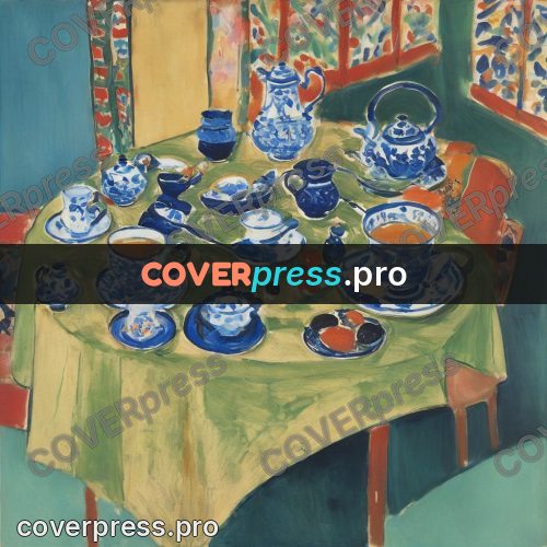 Matisse style drawing: blue ware on a cloth