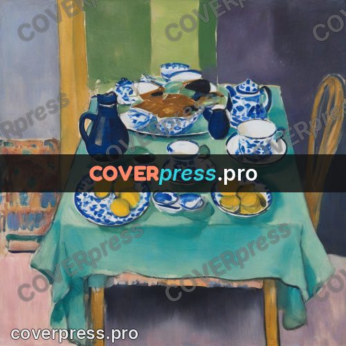 Matisse style drawing: blue ware on a cloth